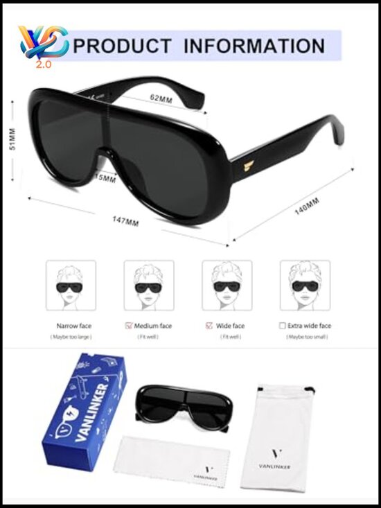 Oversized Square Sunglasses Trendy One-Piece Polarized Lens Retro Futuristic main image 6